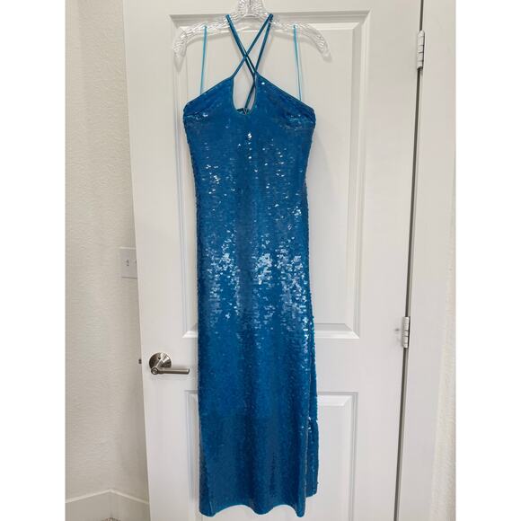 Cult Gaia Lily Sequence Dress Blue Halter Neckline Key Hole Size M NWT - Picture 5 of 9